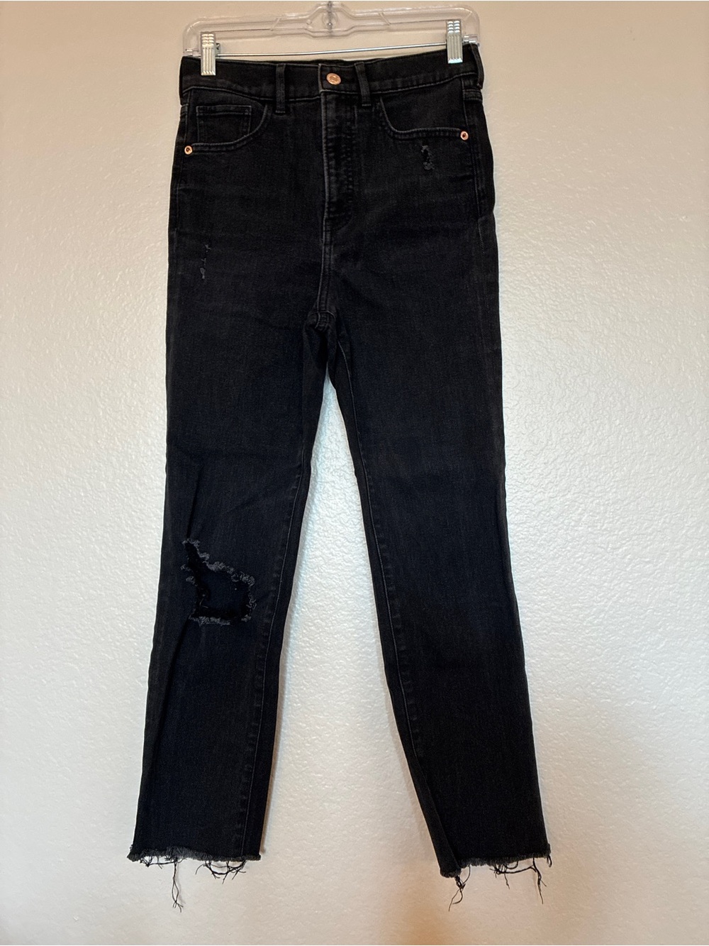 Express High-Rise Black Distressed Straight Jeans